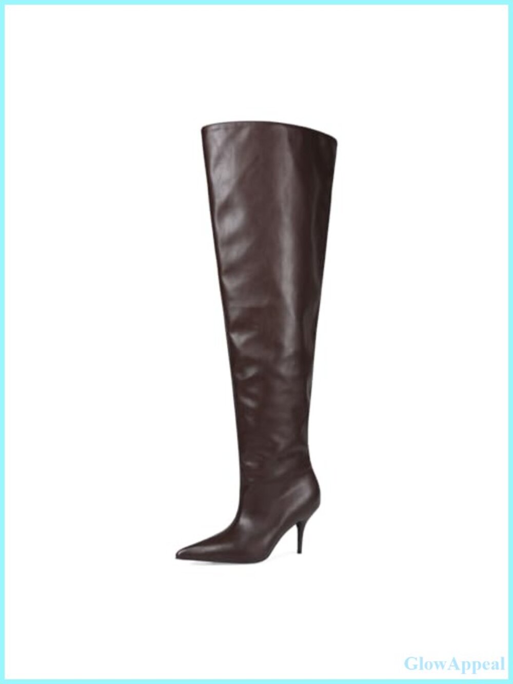 Faux Leather Thigh High Heeled Boots Pointed Toe Slouchy Over the Knee